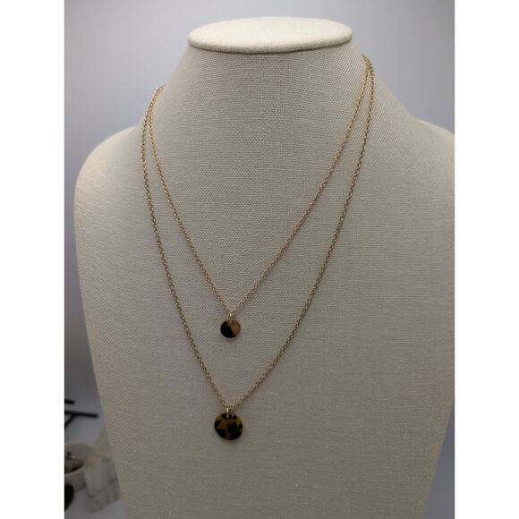 J.Crew Layered Pendant Necklace 13 Inch Gold Tortoise Shell Disc - Picture 1 of 7
